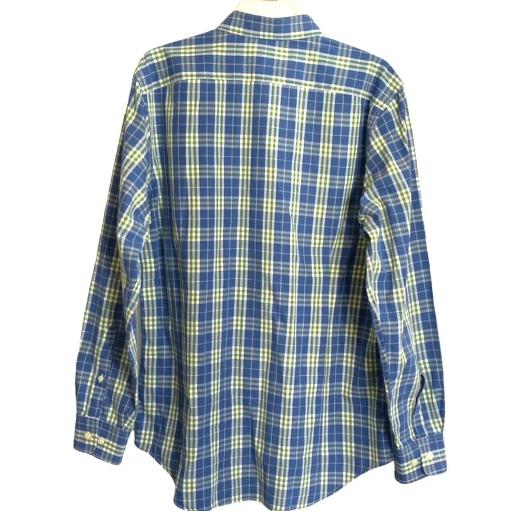 Banana Republic Men's Plaid Shirt Long Sleeve Button Up Sz L Pocket Green/Blue